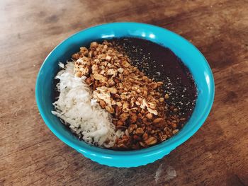 High angle view of breakfast in bowl on table