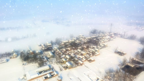 High angle view of cityscape during winter