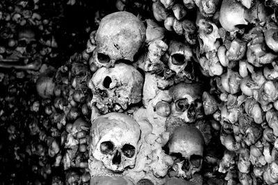 Full frame shot of human skulls