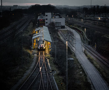 High angle view of train on railroad tracks