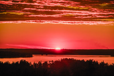 Scenic view of lake against sky at sunset