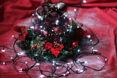 High angle view of christmas decoration on table