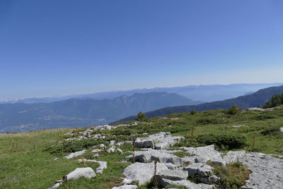 Scenic view of landscape against clear blue sky