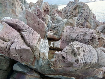 Close-up of rock formation on beach