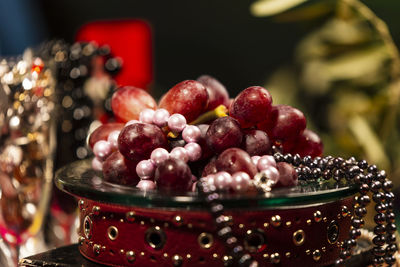 Close-up of strawberries in bowl on table