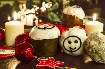 Close-up of candles on table
