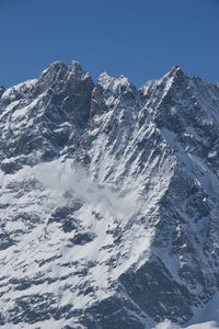 Scenic view of snowcapped mountains against clear sky