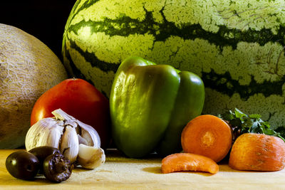 Close-up of fruits and vegetables on table