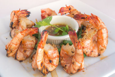 Close-up of seafood served in plate