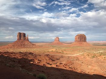 Panoramic view of rock formations on landscape against sky