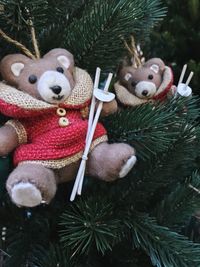 Close-up of christmas decorations hanging on tree