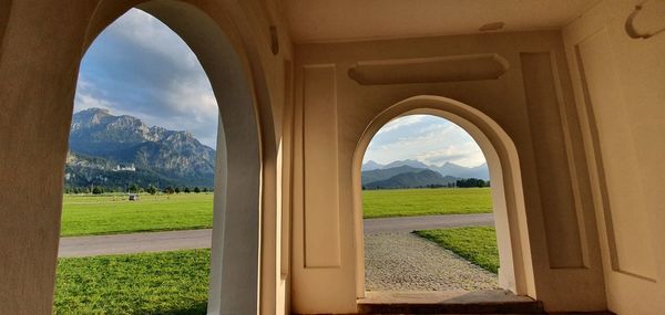 Landscape seen through arch window