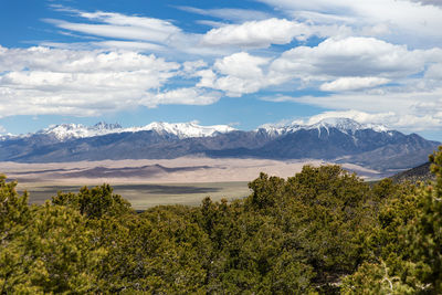 Scenic view of landscape and mountains against sky