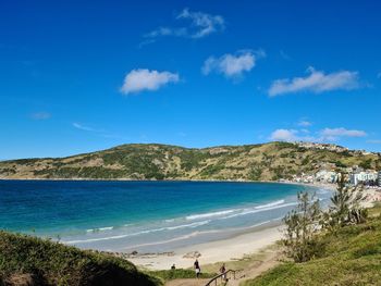 Scenic view of sea against blue sky