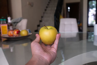 Cropped image of hand holding apple