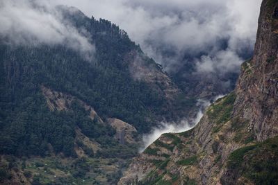 Scenic view of mountains against cloudy sky