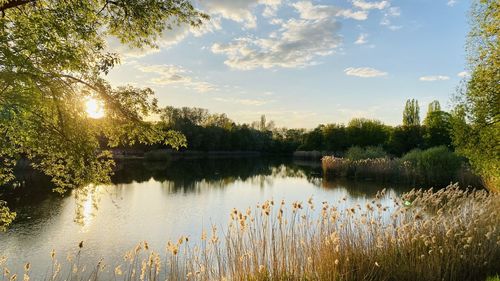 Scenic view of lake against sky