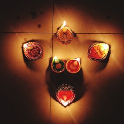 High angle view of illuminated lamp on floor