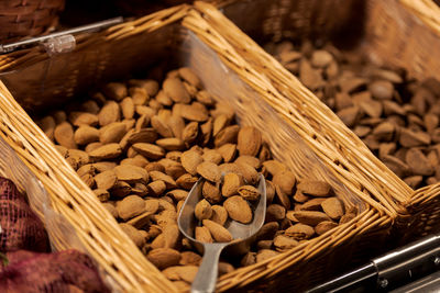 High angle view of bread in basket