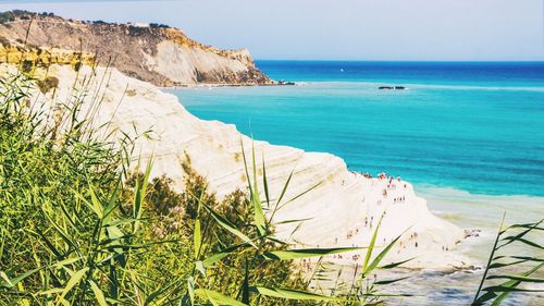 Scenic view of sea against clear sky