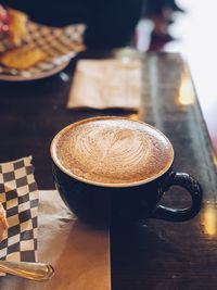 High angle view of coffee on table