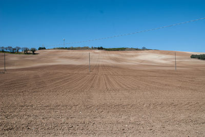 Scenic view of field against clear blue sky