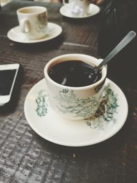 Close-up of tea cup on table