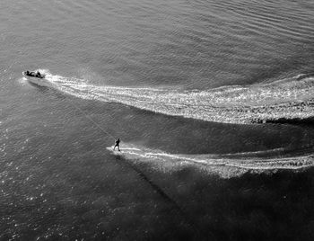 High angle view of person surfing on sea