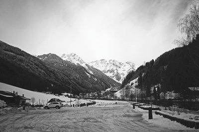 Scenic view of mountains against sky during winter