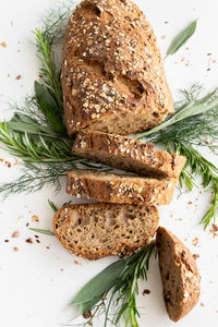 High angle view of bread in plate on table