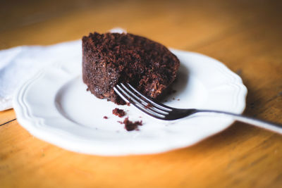 Close-up of chocolate cake in plate