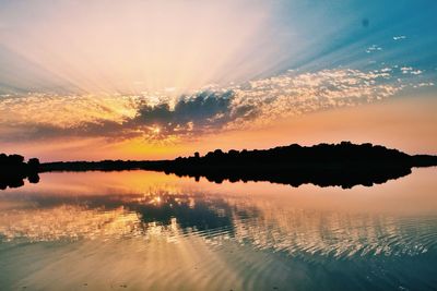 Reflection of clouds in water at sunset