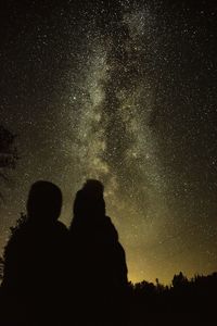 Silhouette people against sky at night