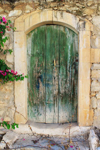 Closed door of old house