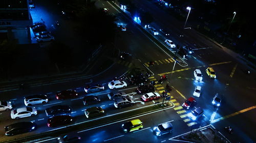 High angle view of traffic on road in city