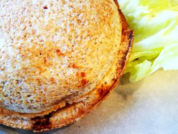 High angle view of bread in plate