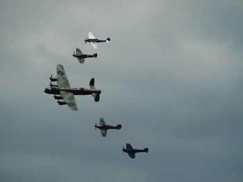 Low angle view of airshow against sky