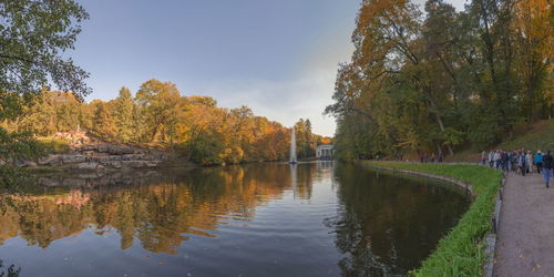 Scenic view of lake against sky during autumn