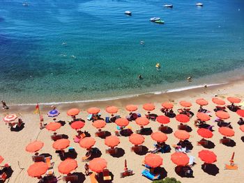 High angle view of people on beach