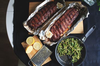 High angle view of food on table