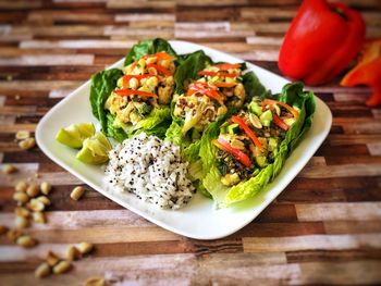 High angle view of salad in bowl