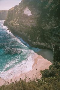 High angle view of rocks on beach