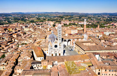 High angle view of townscape against sky