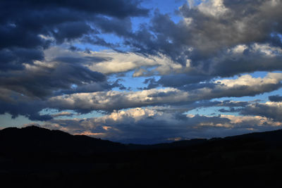 Scenic view of silhouette mountains against sky