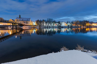 Bridge over river during winter