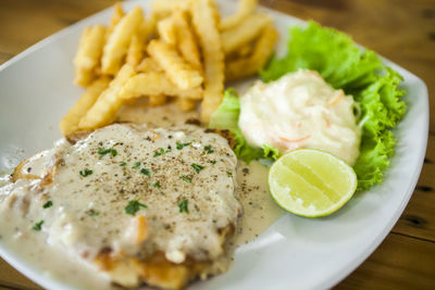 Close-up of food served in plate