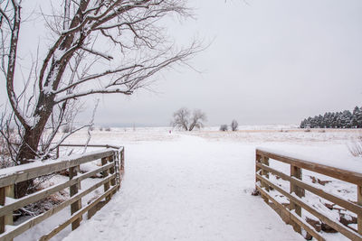 Scenic view of snow covered landscape against sky