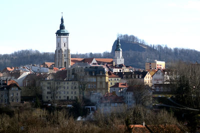 High angle view of buildings in city