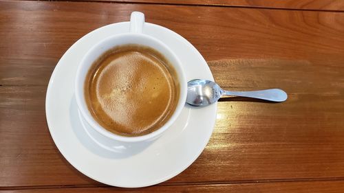 Directly above shot of coffee cup on table