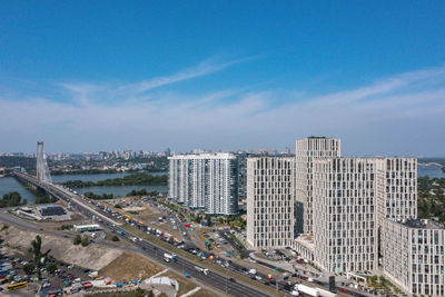 Cityscape from a height. modern architecture of ukraine, kiev. residential complex slavutich